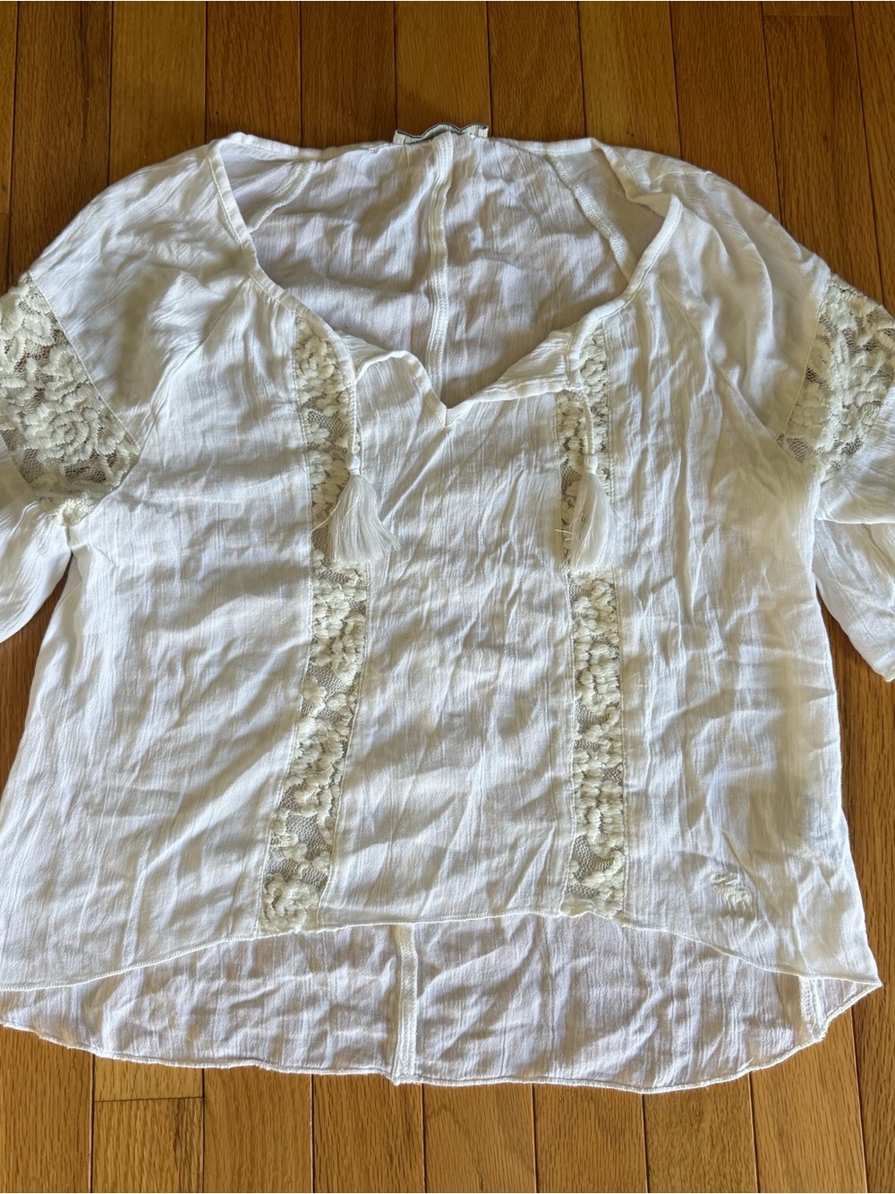 Girls Off-White Crochet-Trim Gauze Peasant Top
